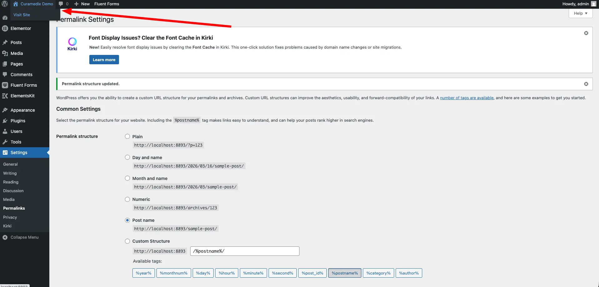 Screenshot of curamedix theme installation